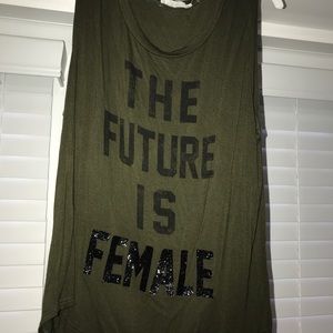 ‘The Future Is Female’ army green tank top